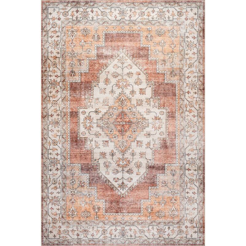 Nuloom Noemie SplashGuard Vintage Medallion Machine Washable Area Rug