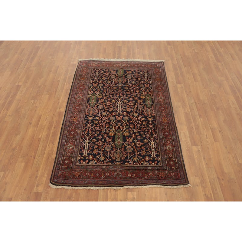 Hand Knotted Oriental 100% Wool Carpet Traditional Floral Navy Blue & Blues Sarouk Area Rug - 6' 7'' X 4' 2''
