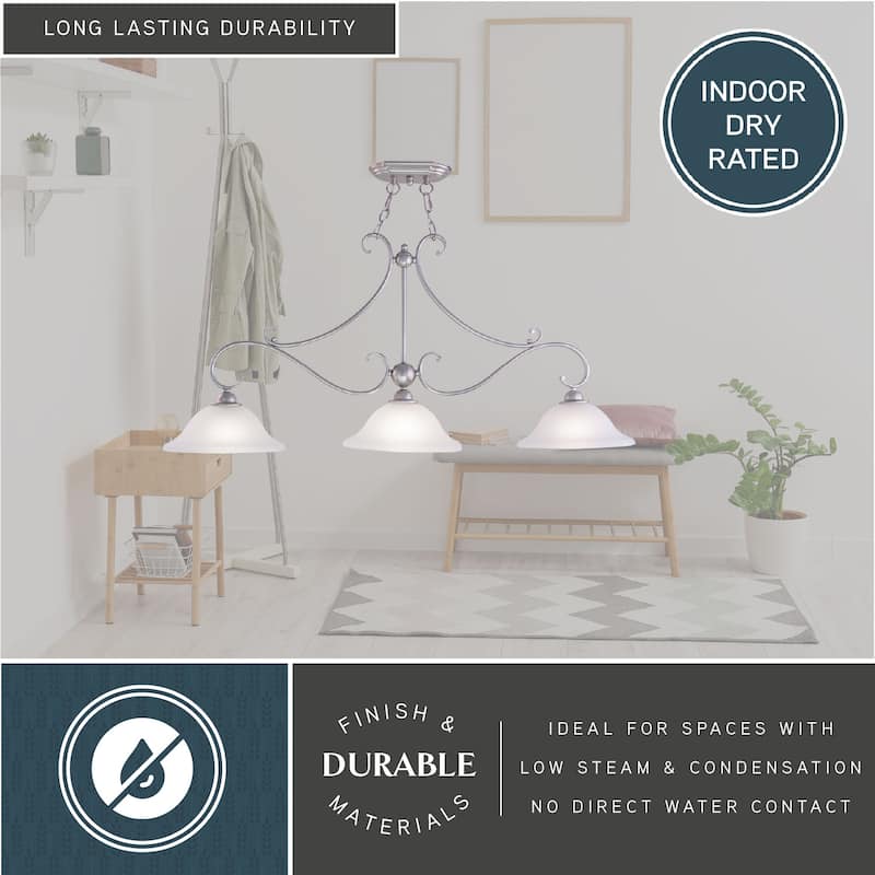 Monrovia 3L Linear Chandelier Island Pendant Light Fixture White Glass - 43.75-in W x 20.25-in H x 11.25-in D