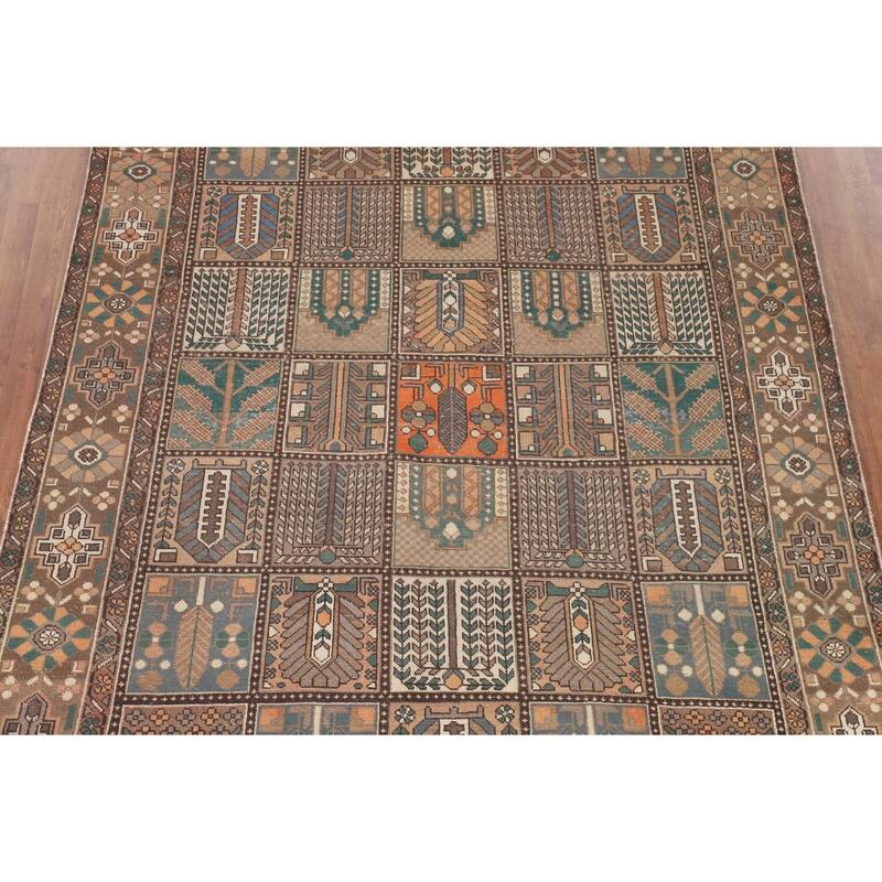 Garden Design Brown Bakhtiari Persian Vintage Rug Handmade Wool Carpet - 6'11"x 10'2"