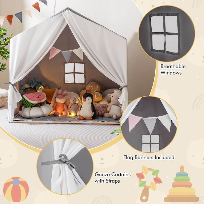 Costway Kid's Play Tent Toddler Playhouse Castle Solid Wood Frame with - See Details