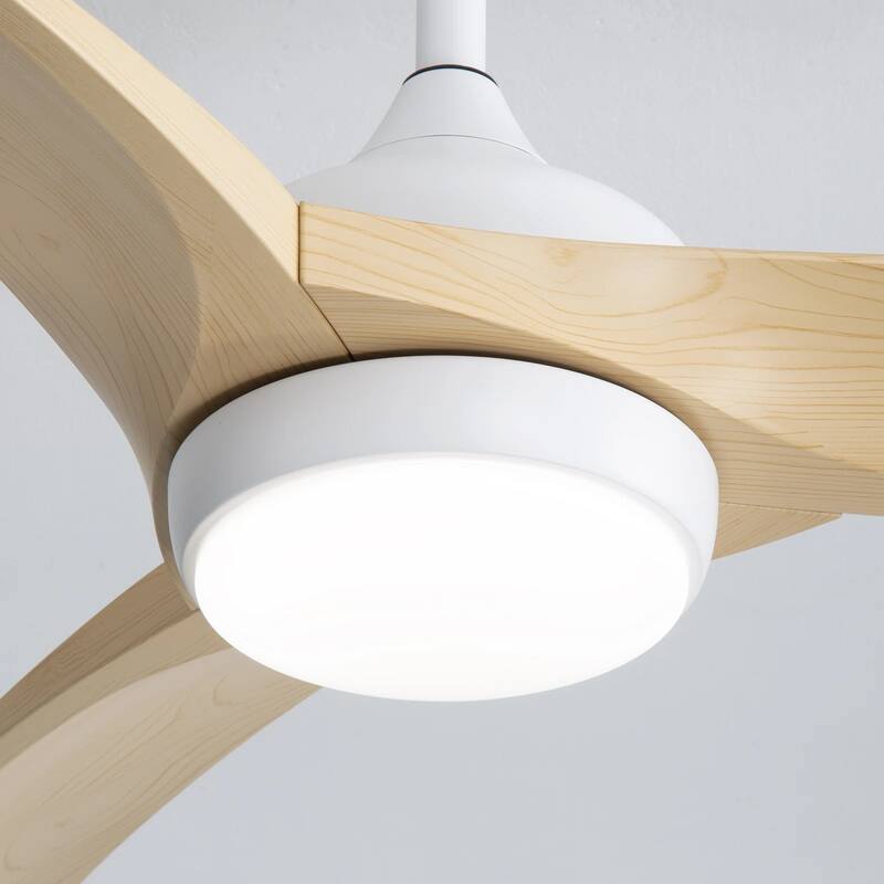 52/60 Inch Ceiling Fan with Integrated LED Light and Remote Control Quiet DC Motor - 52 Inch #52k169 - White and Beige Blades
