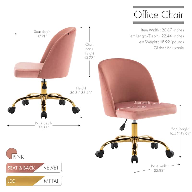 Porthos Home Louie Armless Velvet Desk Chairs