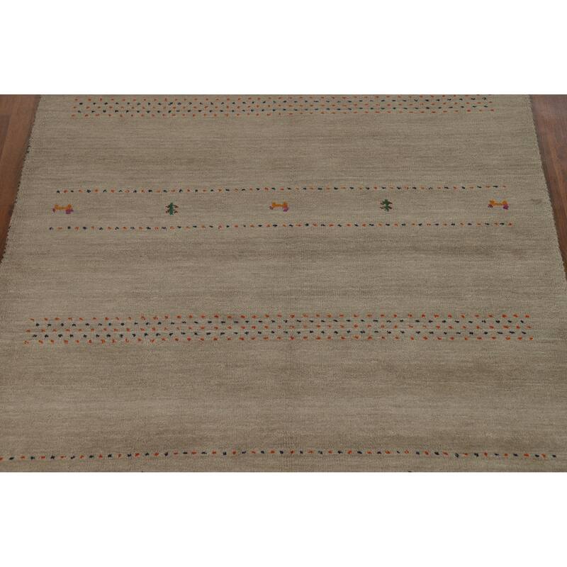 Hand Knotted Oriental 100% Wool Carpet Tribal Animal Pictorial Beige & Ivories Gabbeh Area Rug - 6' 6'' X 4' 8''