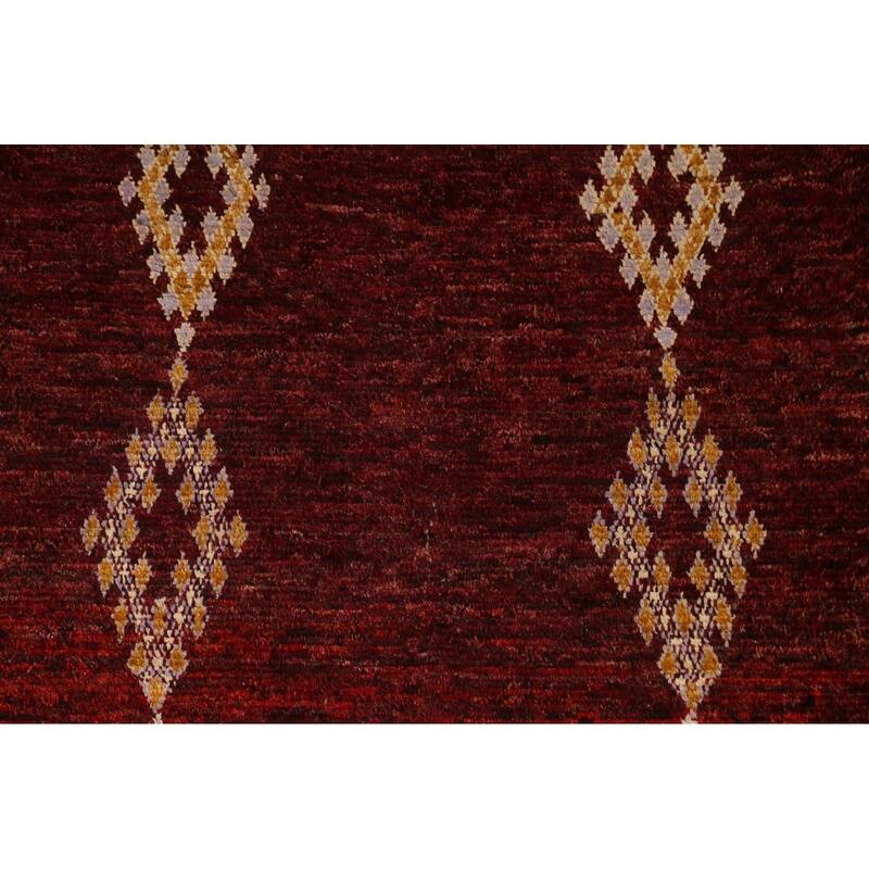 Hand Knotted Oriental 100% Wool Carpet Modern Tribal Red Moroccan Area Rug - 8' 3'' X 5' 3''