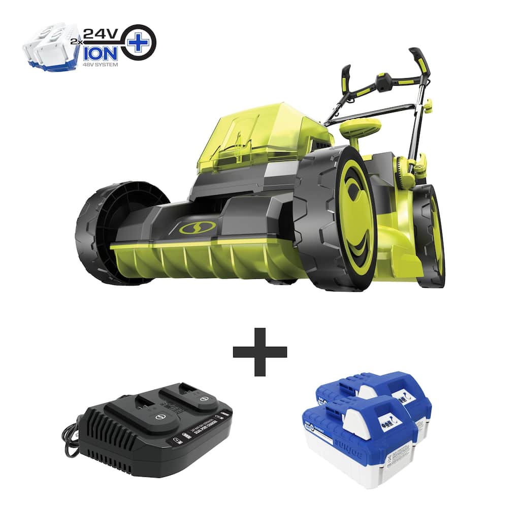 Sun Joe 24V-X2-16LM 48-Volt iON+ Cordless Brushless Lawn Mower Kit | W/ 4.0-Ah Battery + Dual Port Charger