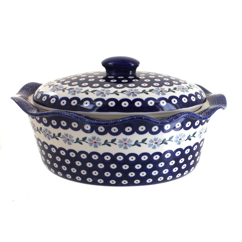 Blue Rose Polish Pottery Z137 Manufaktura Large Oval Baker with Lid - Blue Violet