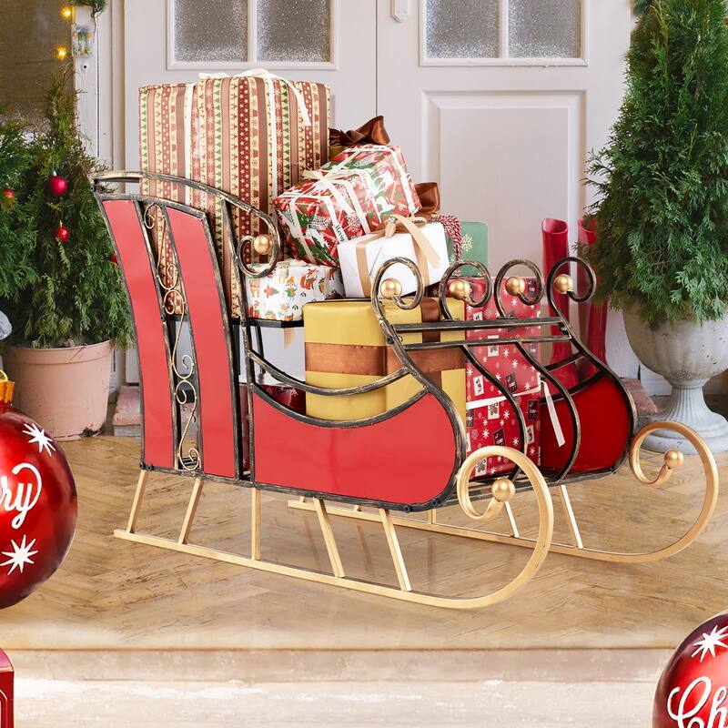 Gymax 23''Christmas Santa Sleigh w/ 2-Tier Storage Shelf Christmas - See Details