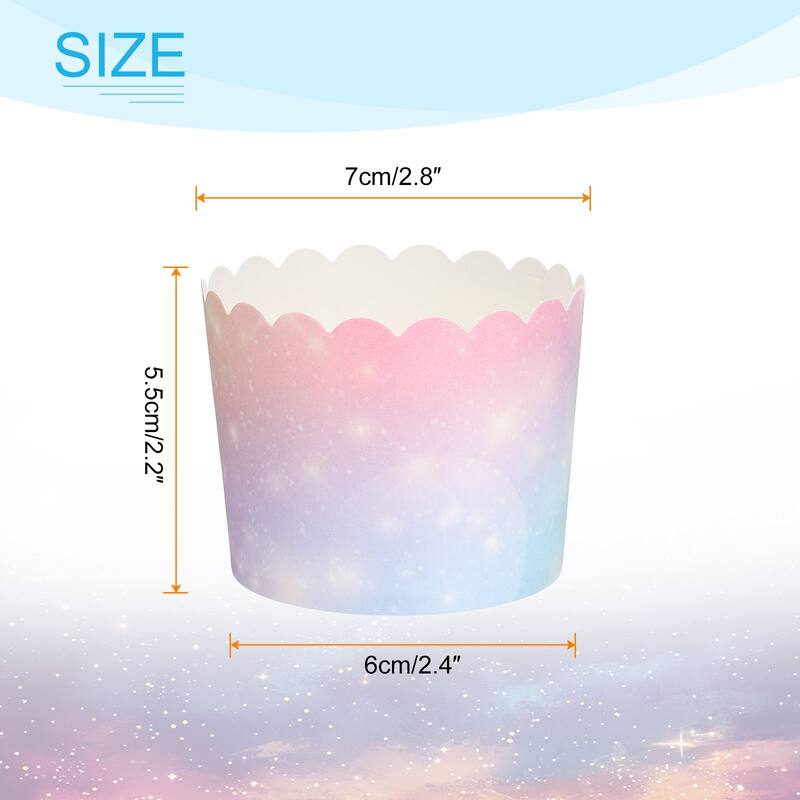 150Pcs Paper Baking Cups 6oz Cupcake Muffins Liner Wrappers - Gradient Pink Blue - Standard