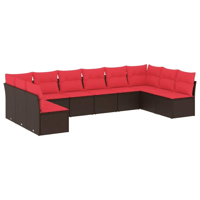 vidaXL 10/11 Piece Patio Sofa Set with Cushions Brown/Gray Poly Rattan - 21.7 x 24.4 x 27.2