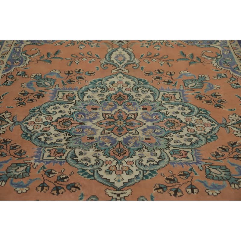 Hand Knotted Oriental 100% Wool Carpet Traditional Floral Oranges & Rust Tabriz Area Rug - 9' 7'' X 6' 8''