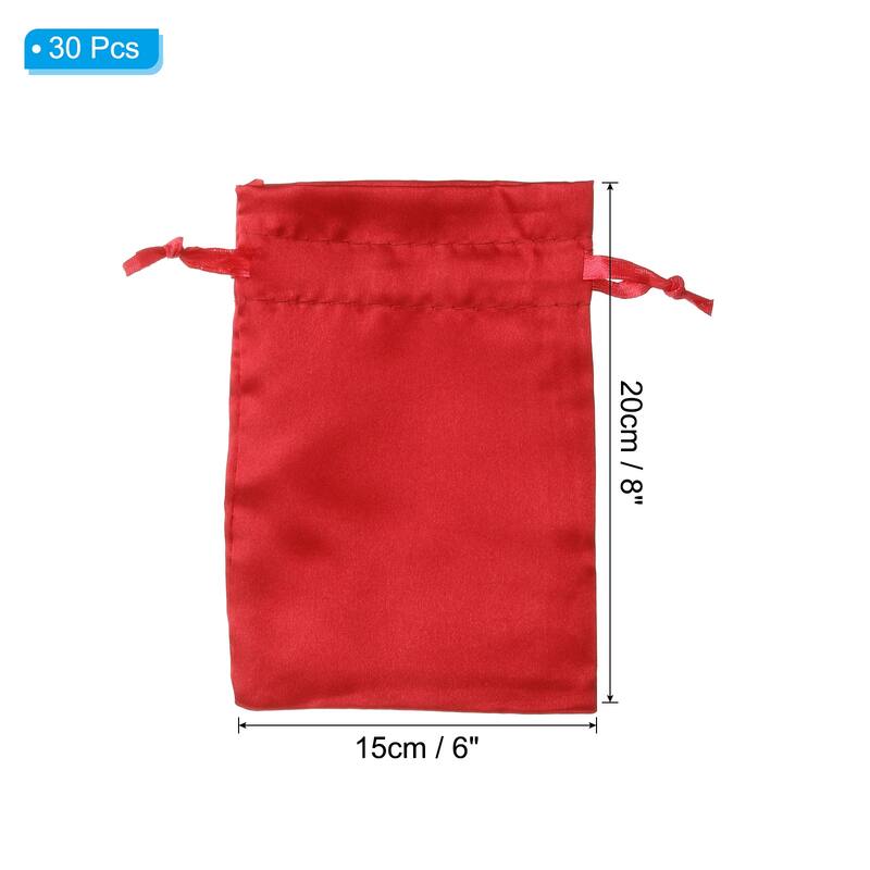 Satin Bags with Drawstring, 30 Pack 6x8 Inch Wedding Favor Bags - Red