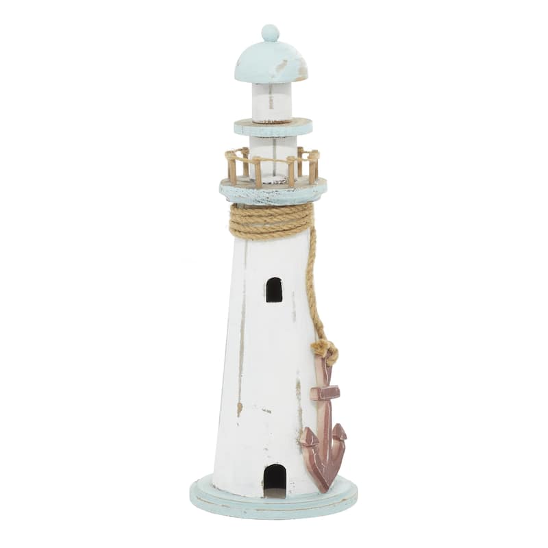 White Wood Light House Decorative Sculpture