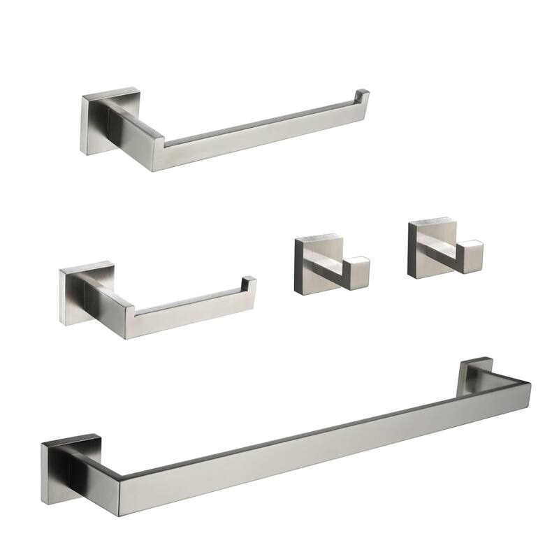 5 Piece Bathroom Hardware Set Wall Mount Bathroom Towel Holder Bar Set Bathroom Fixtures 304 Stainless Steel Bath Accessories - Brushed Nickel
