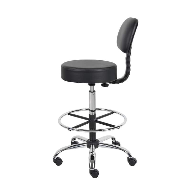 Fea Medical Drafting Stool, Black Vinyl, Low Back and Padded Seat, Chrome