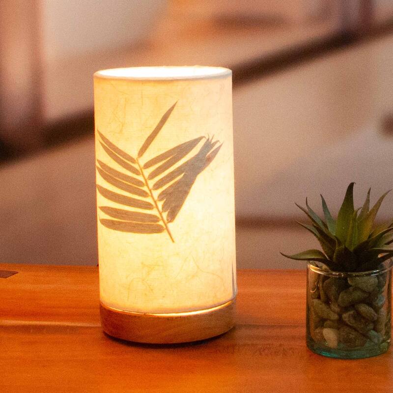 Eangee Handmade Mini Paper Cylinder Table Lamp, Handmade Paper Shade, Bamboo, 5 x 5 x 9 in.