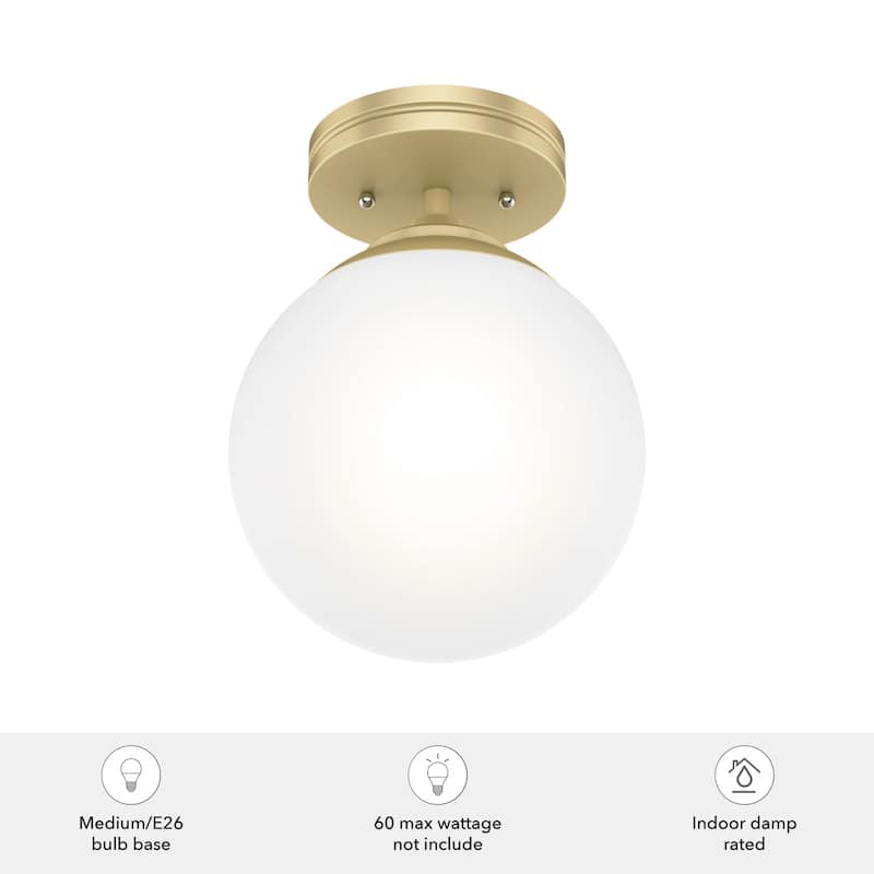 Hunter Hepburn 1-Light Flush Mount Ceiling Light - Bedroom, Bath, Entry, Hallway - Damp-Rated - Vintage, Globe Light