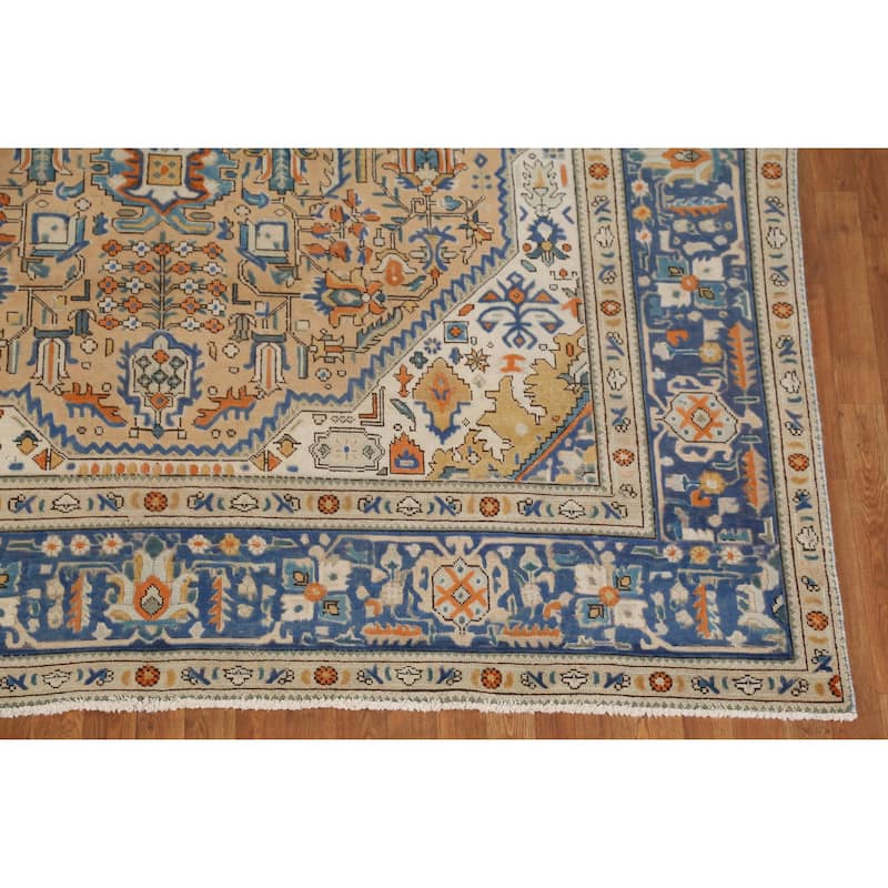 Hand Knotted Oriental 100% Wool Carpet Traditional Geometric Brown Tabriz Area Rug - 11' 0'' X 7' 11''