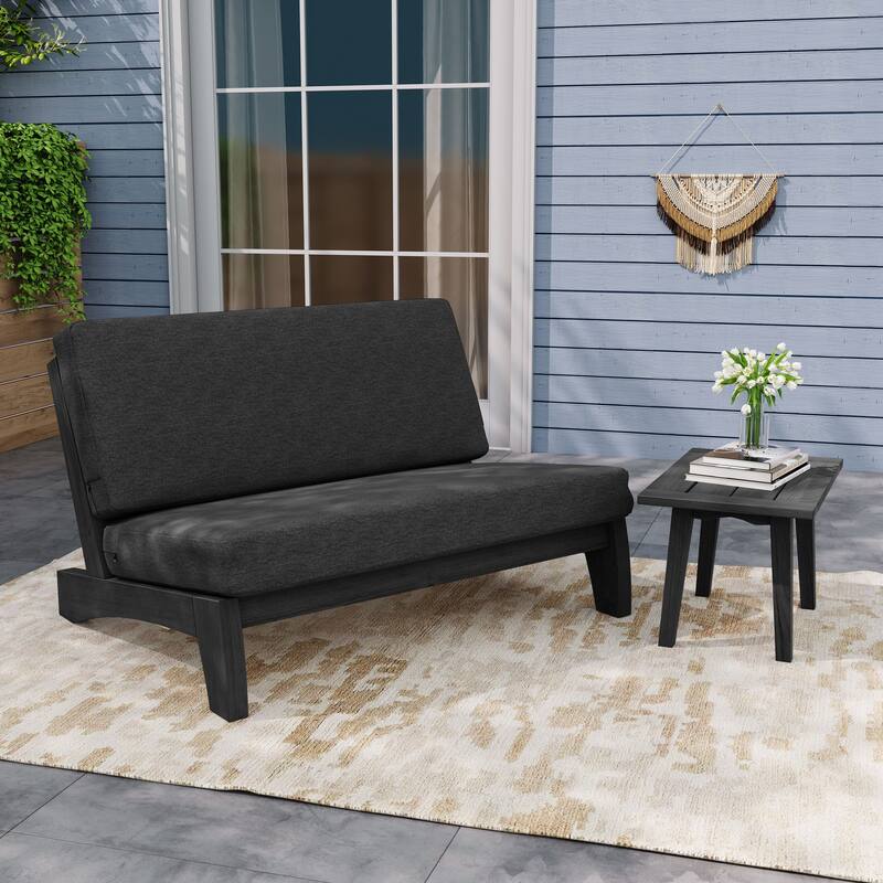 Outdoor Sectional Furniture Teak Conversation Set with Side Table - Black Wood - Dark Grey/Loveseat Whole