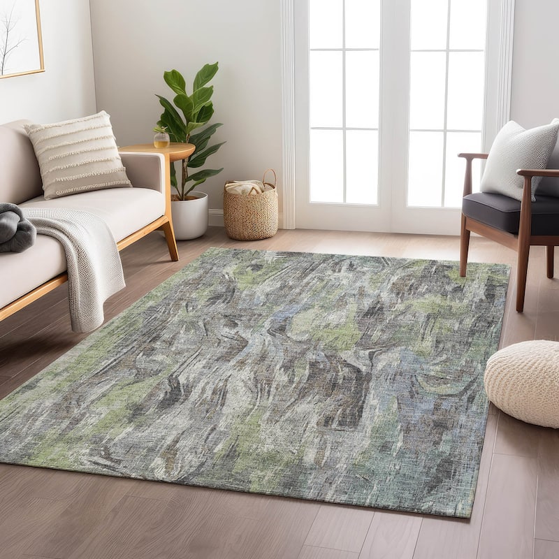 Machine Washable Indoor/ Outdoor Brushstrokes Modern Chantille Rug