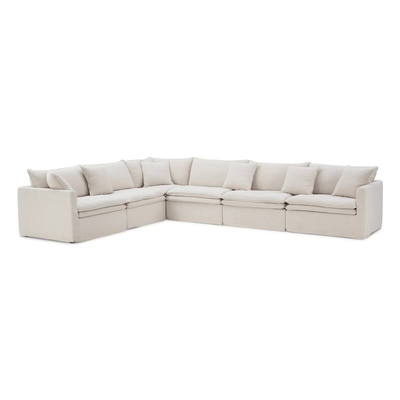 Furniture of America Caspian 6-Seater FSC & OEKO TEX Sectional Sofa with Feather Blend Cushions