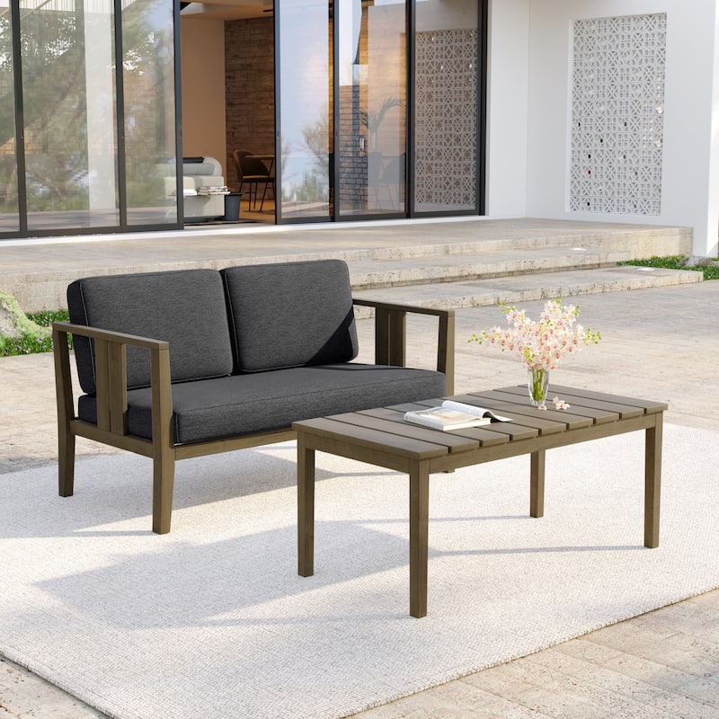 Casual 53"W Outdoor Patio Loveseat Set In Solid Teak Wood with Cushion