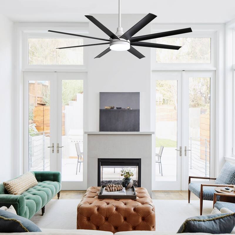 65 Inch LED Black and White Ceiling Fan with Light Remote- 8 Blade