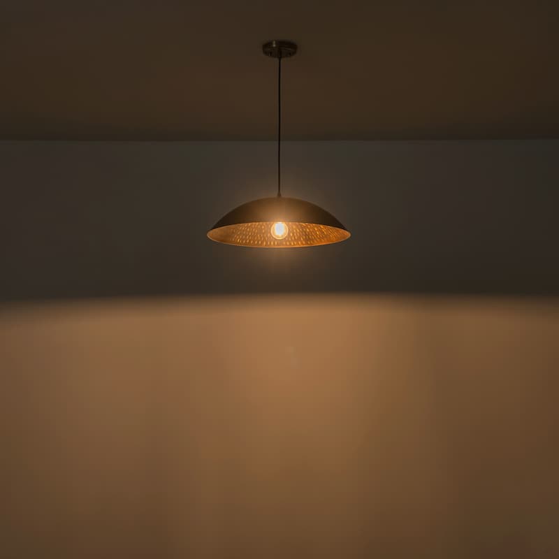 1-Light Industrial Vintage Antique Bronze Dome Pot Lid Pendant Light - 19.69 in. W x 5.91 in. H