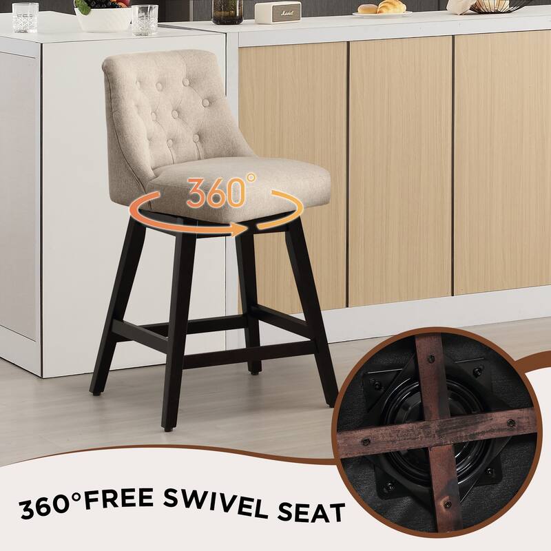 26"/29" Upholstered Swivel Counter and Bar Height Stools Solid Wood Frame (Set of 4)