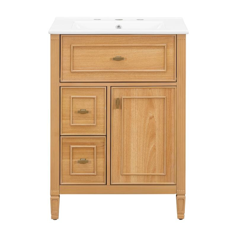 24" Bathroom Vanity with Sink, Bathroom Vanity Cabinet with One Flip Drawer and Two Drawers, Adjustable Shelf