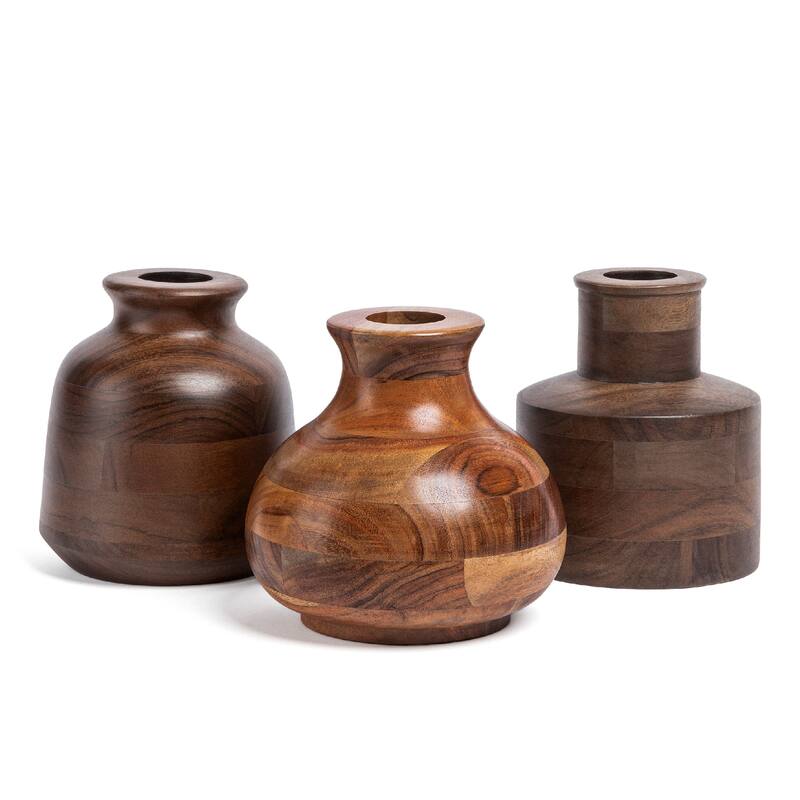 over&back 100% Acacia Wood Vases for Faux or Dried Florals Set of 3
