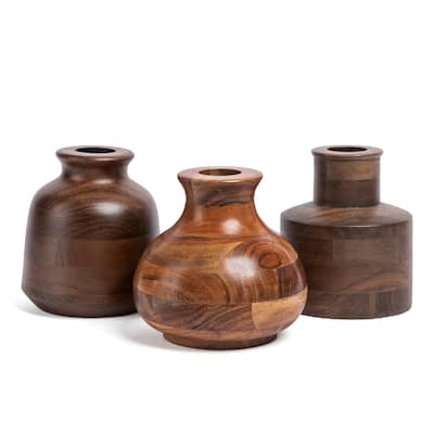 over&back 100% Acacia Wood Vases for Faux or Dried Florals Set of 3