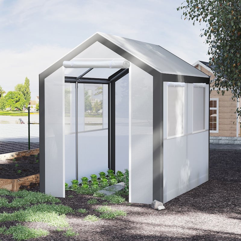 8' x 6' Walk-In Greenhouse with Roll-Up Windows & Zippered Doors, Weatherproof Plant Shelter