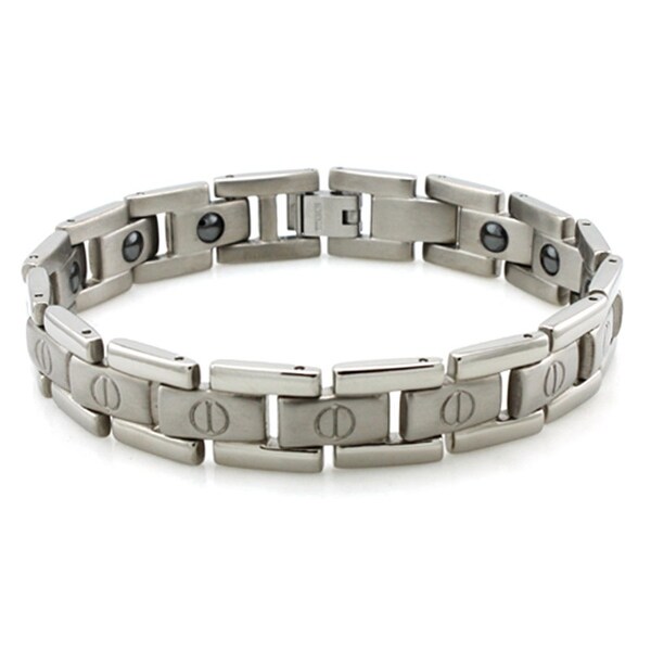 Titanium Satin/High Polish Screw Accent Magnetic Bracelet - 8.5 inches