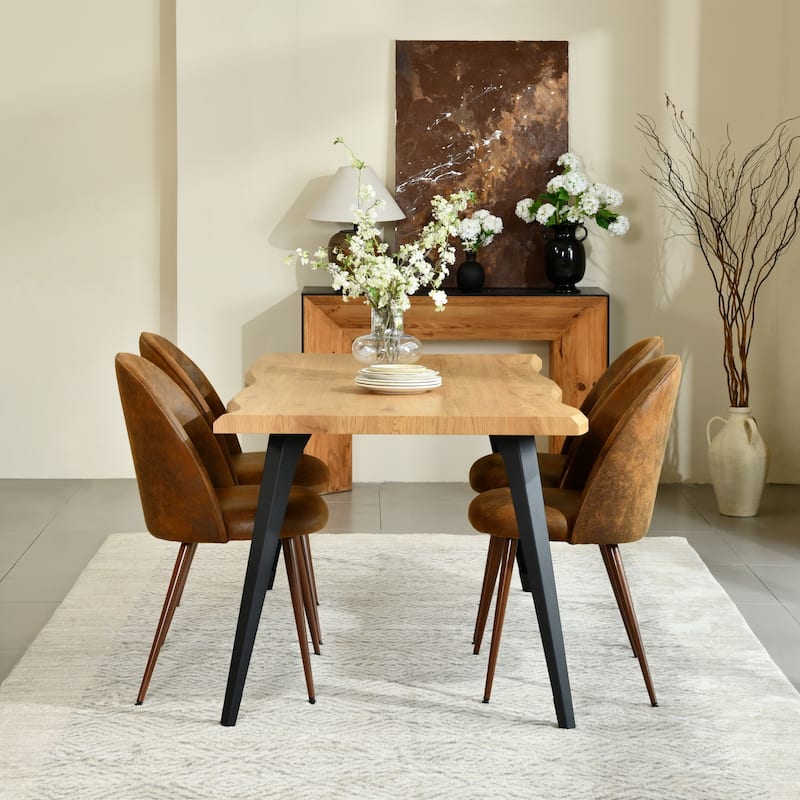 Homy Casa 5-Piece Dining Set with Modern Table and Upholstered Side Chairs - Natural - Brown
