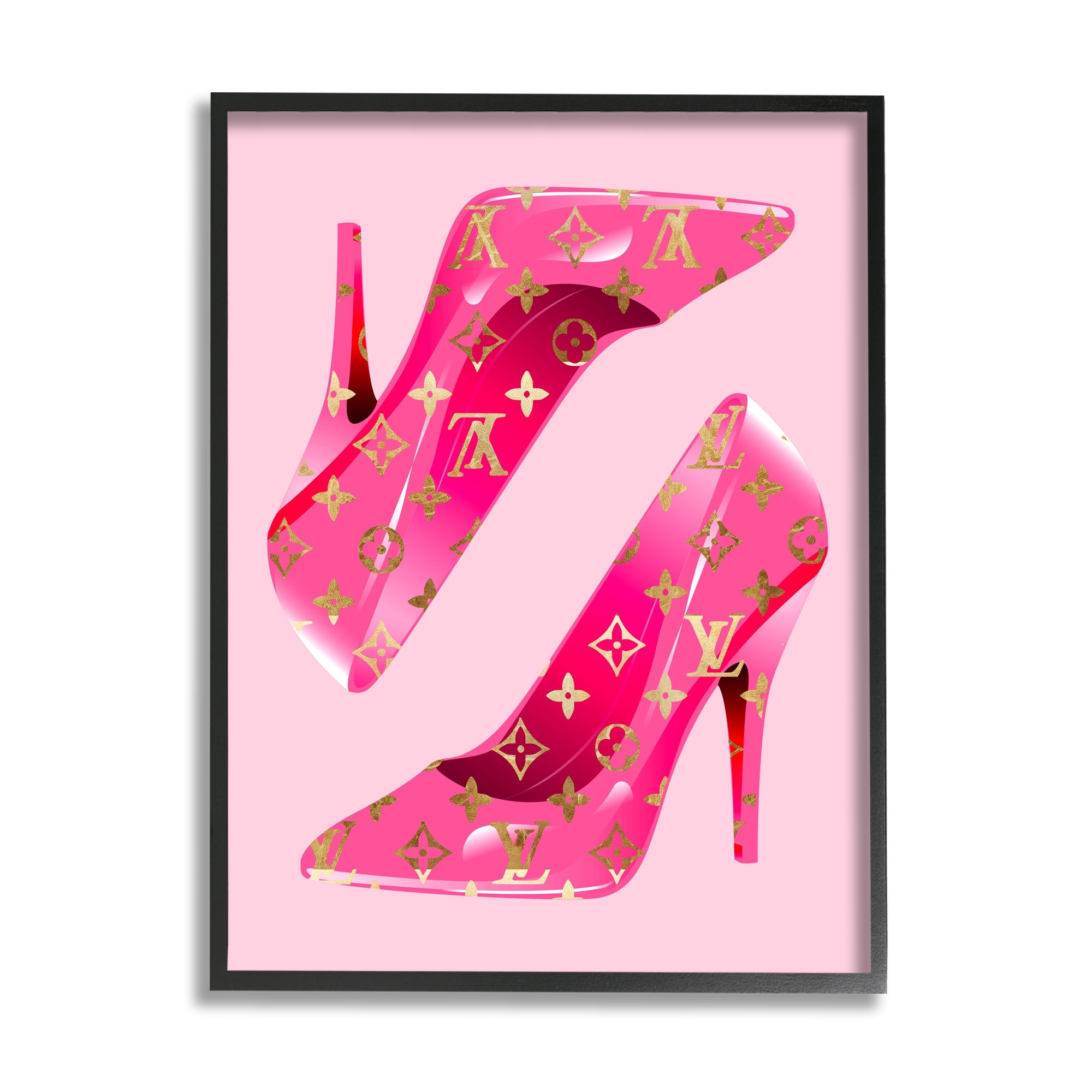 Stupell Pink Glam Logo Shoes Framed Giclee Art Design by Lil' Rue