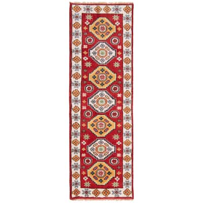 ECARPETGALLERY Hand-knotted Royal Kazak Red Wool Rug - 2'7 x 8'2