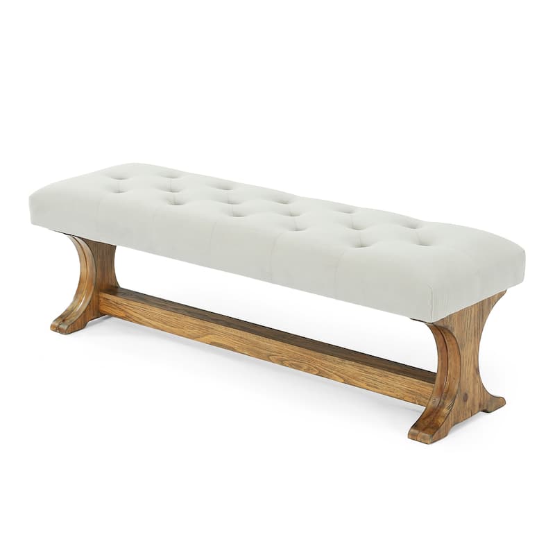 55" Upholstered End of Bed Bench, Solid Wood Tufted Entryway Bench, Ottoman with Cushion for Bedroom, Living Room, Hallway