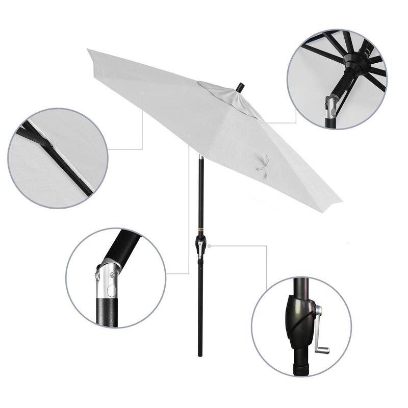 California Umbrella 75' Round Crank Lift Push Button Tilt Black Aluminum Patio Umbrella Sunbrella