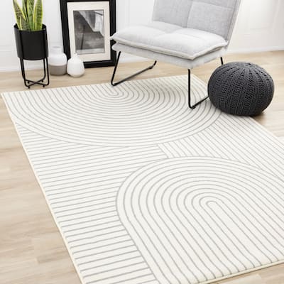 Forte White Grey Curved Arches Indoor Area Rug