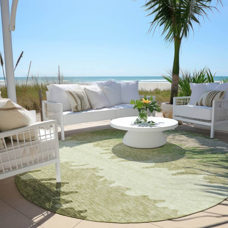 Machine Washable Indoor/ Outdoor Chantille Abstract Ombre Rug - Green - 8' x 8'