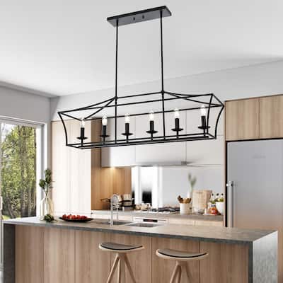 6-Light Black Linear Farmhouse Chandelier