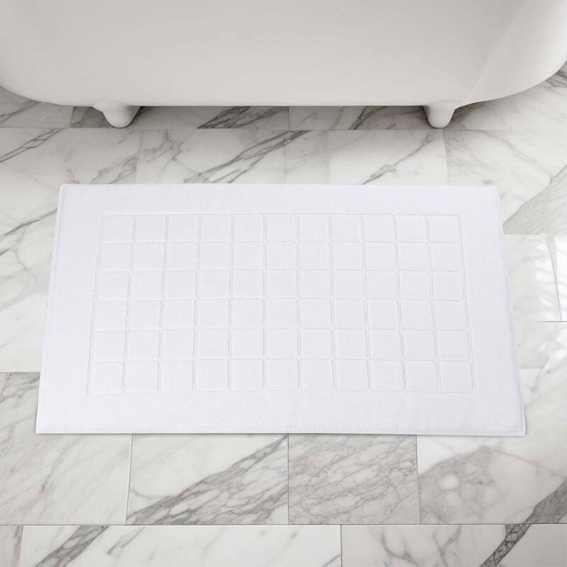 Blue Nile Mills 100% Cotton Terry Solid Absorbent Thick Checkered Washable Bath Mats, Set of 2 - White - 22"x 35"