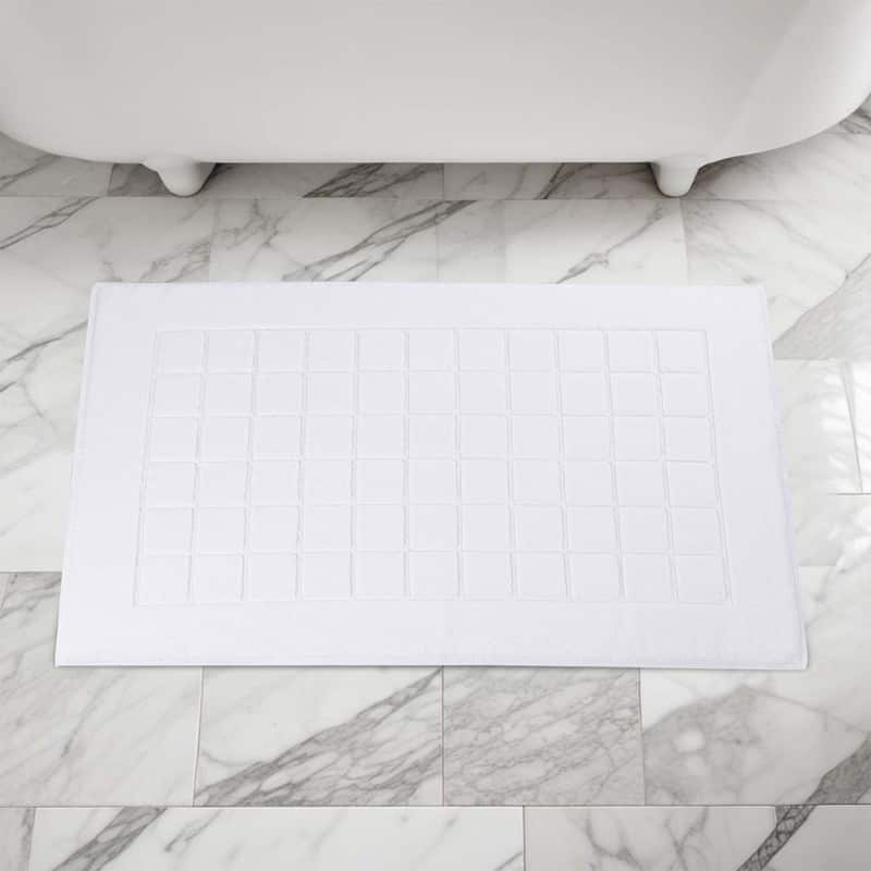 Blue Nile Mills 100% Cotton Terry Solid Absorbent Thick Checkered Washable Bath Mats, Set of 2