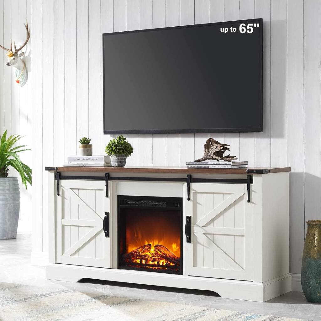 Farmhouse Fireplace TV Stand, Rustic Entertainment Center