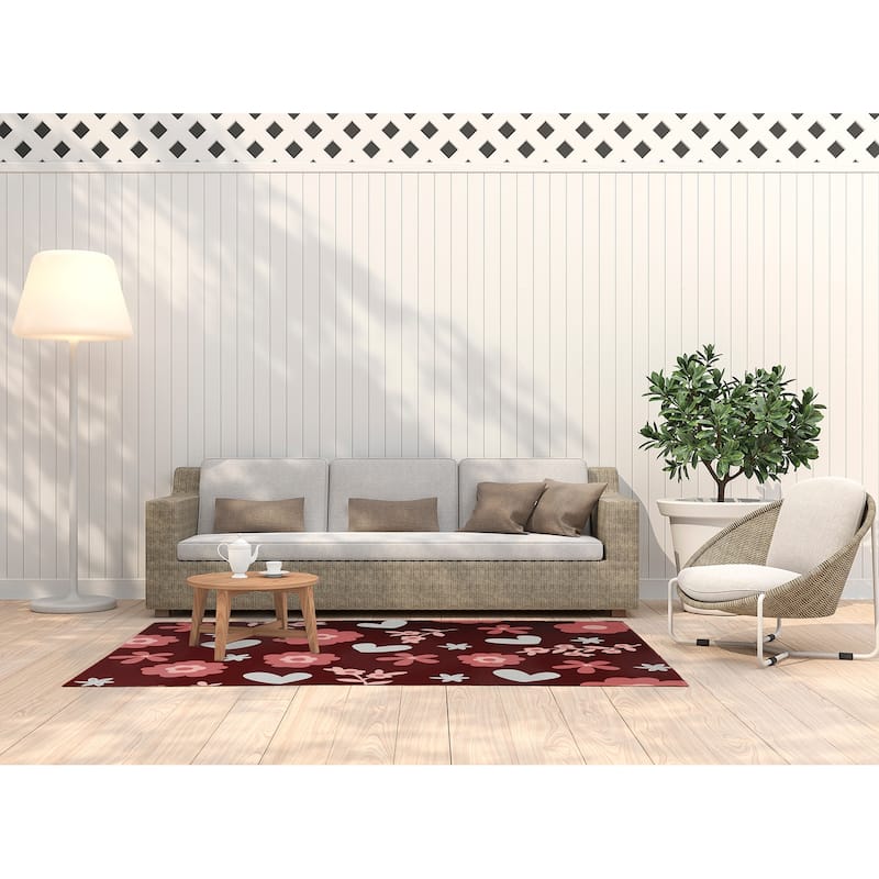 Flowery Love Valentines Chenille Indoor/Outdoor Rug
