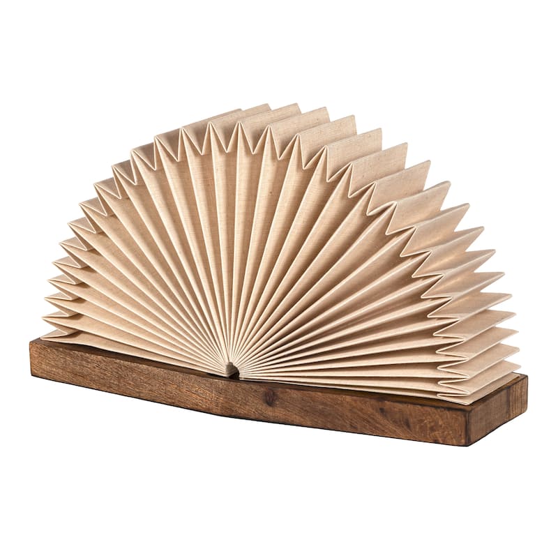 Darla Modern Art Deco Paper Half Pleated Fan LED Table Lamp, Natural