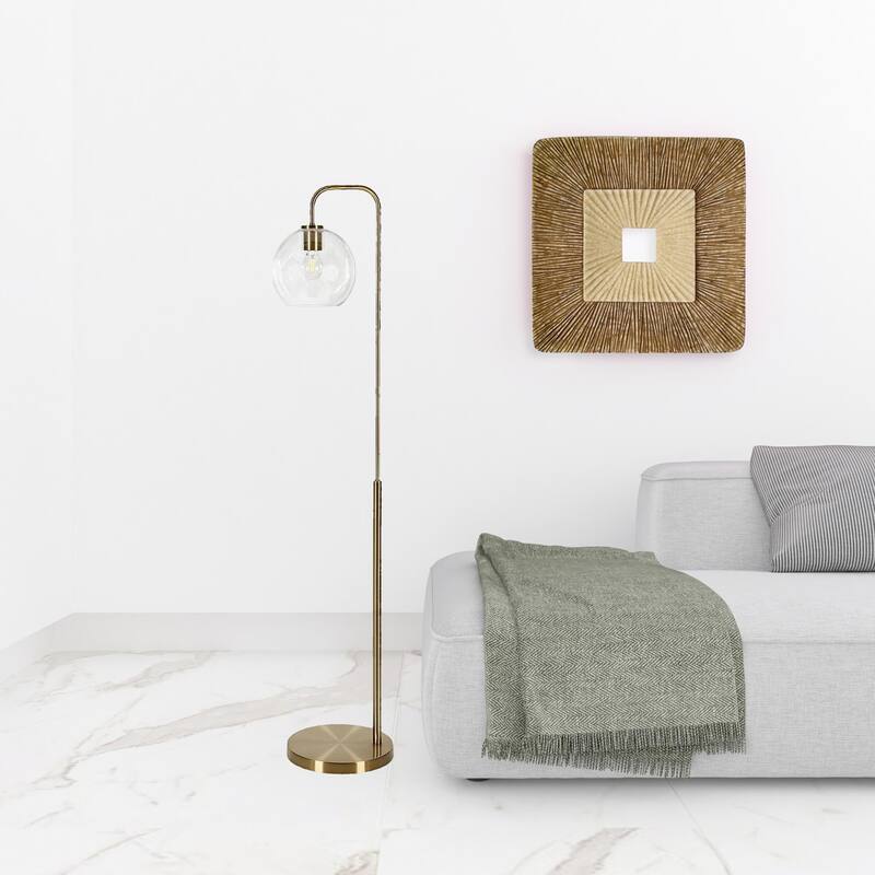 HomeRoots 62" Brass Arched Floor Lamp With Clear Transparent Glass Globe Shade - 62" Tall - 62" Tall - Gold
