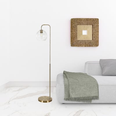 HomeRoots 62" Brass Arched Floor Lamp With Clear Transparent Glass Globe Shade - 62" Tall