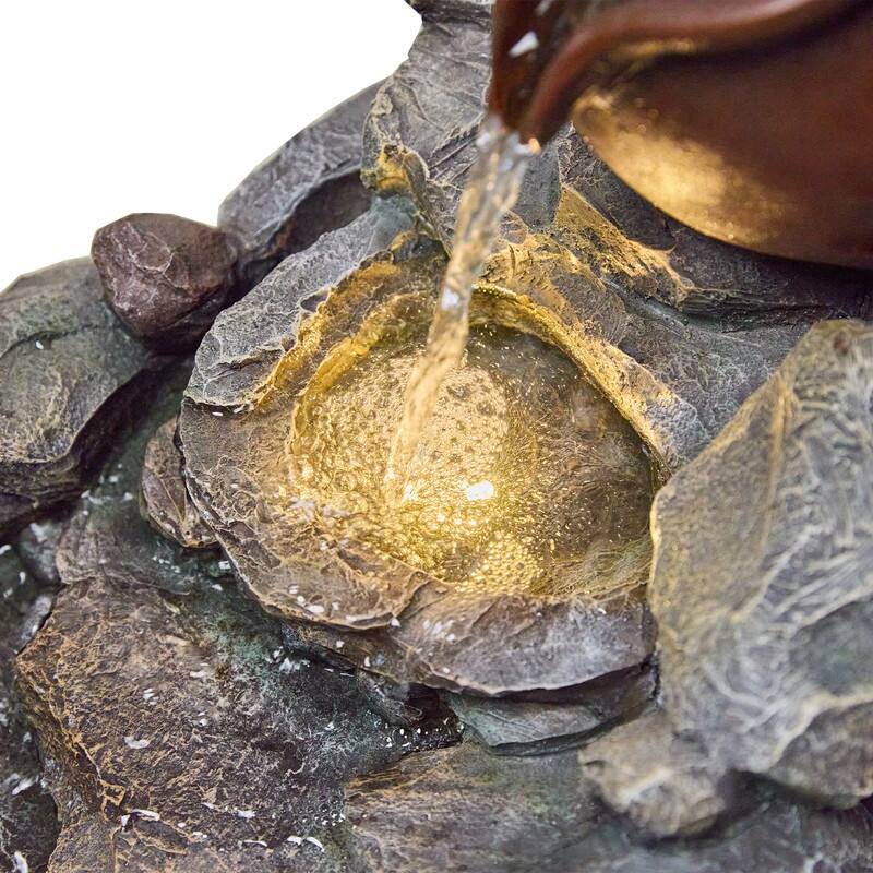 Weather-Resistant Outdoor Rocky Stream Water Fountain with LED Lights